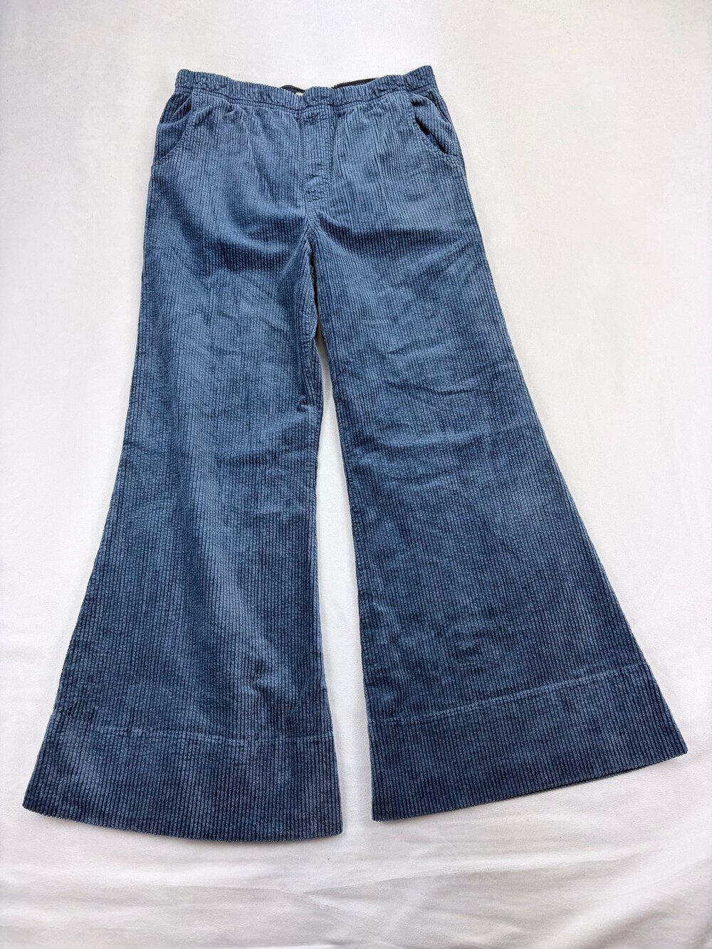 Pilcro Wide Leg Corduroy Flare Pants Blue Size M Elastic Waist OB2339307 - Picture 2 of 13